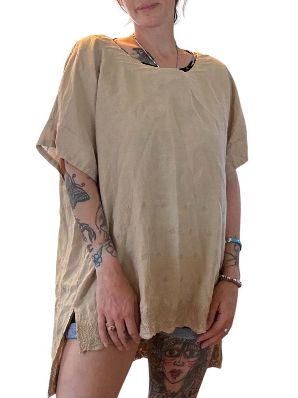 Relaxed Cream Women’s Tunic Top 100% Linen XL or One Size